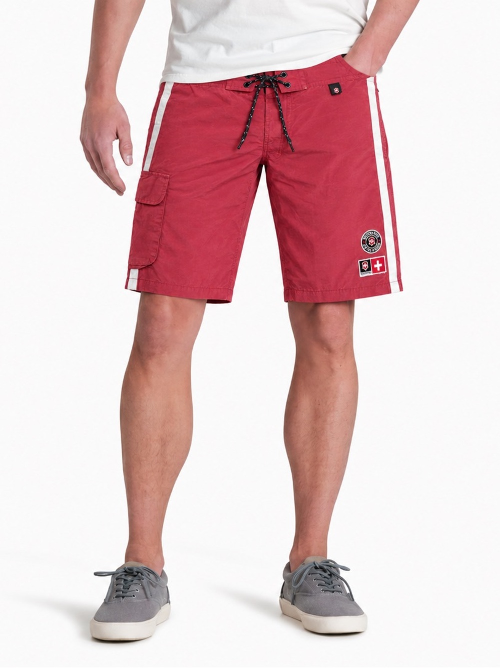 Victorinox Swiss Army Red Retro Board Shorts Mesh Lined Nautical Swim Trunks, M